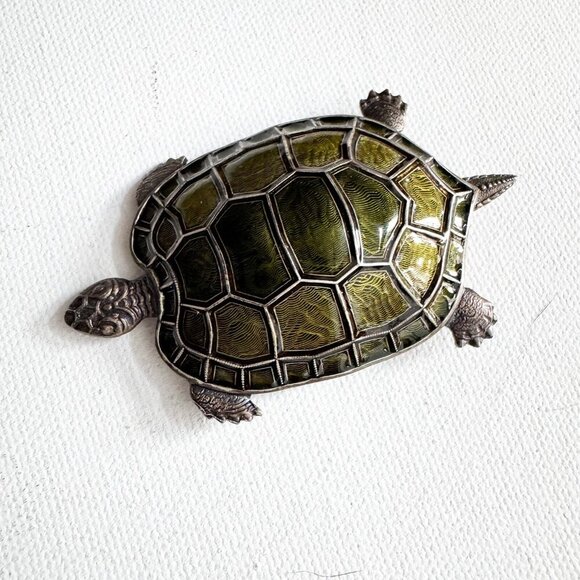 Catherine France Popesco Turtle Green Inlay Brooch - Picture 3 of 7